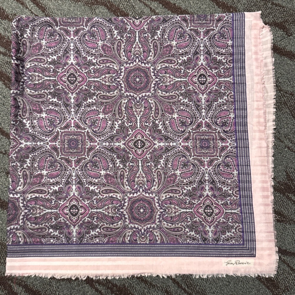 Jim Renoir Vintage Large Scarf Floral Paisley Pink Italy 45" x 45" Intricate